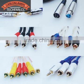 Professional PVC CCA 1 female to 2 male rca 3.5mm audio cable flexible audio video cable