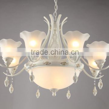 Metal Body In White Powder Coating With Nine Glass Lampshades Droplight Pendant Light