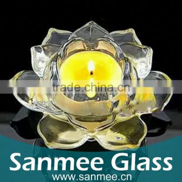 Low Price Clear Lotus Shape Hot Sale Glass Candleholder