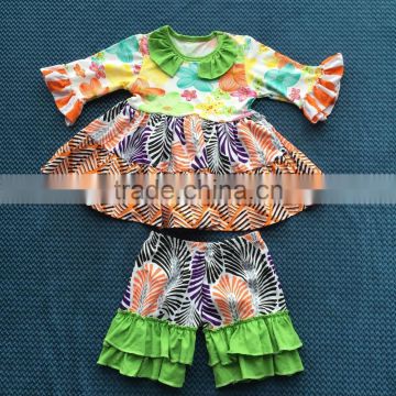 QL-362 middle sleeves green dress and ruffle shorts baby cloths 2016