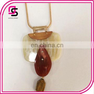 Geometric shape of the original color of the tiger stone pendant long necklace for ladies