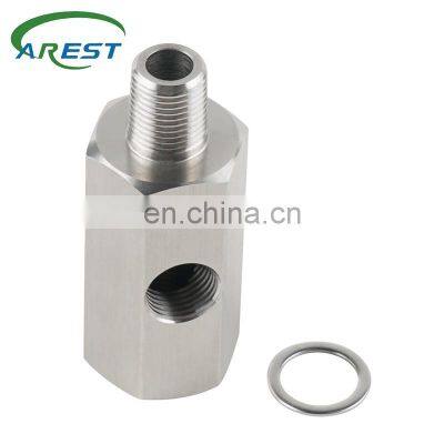 304 Stainless 1/8'' NPT Oil Pressure Sensor Connector Tee - NPT Adapter Turbo Supply Feed Line