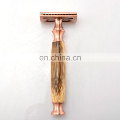 best selling  red bronze chrome durable reusable  eo-friendly metal razor double edge natural bamboo handle shaving safety razor