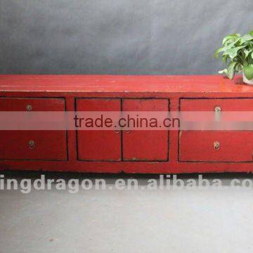 Chinese antique furniture pine wood Shanxi reproduction recycle wood red Two door four drawer TV cabinet