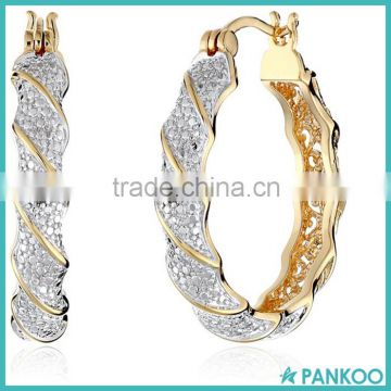 18k Yellow Gold-Plated Two-Tone Zircon Accent Twisted Bulk Hoop Earrings Wholesale