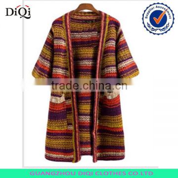 Batwing Sleeve Multicolor Strip Casual Cardigan Outcoat
