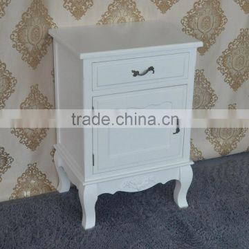 Luxury antique white solid wood cabinet with 1 drawer and 1 door