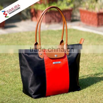 Ladies Hand Bag with Nylon Two Colour Fabric