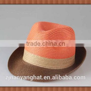 Fashionable orange beige brown paper made fedora hat