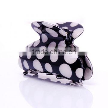 Black with white polka dots print curved hair claw clamp clip