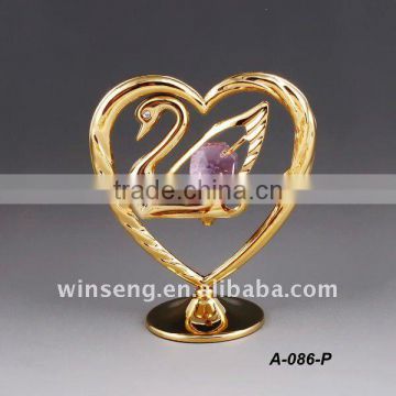 24K gold plated Crystal Loving Swan in Heart