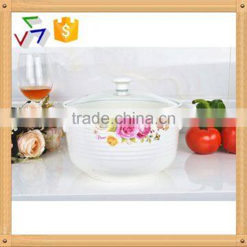 8" ceramic microwave pot with glass lid