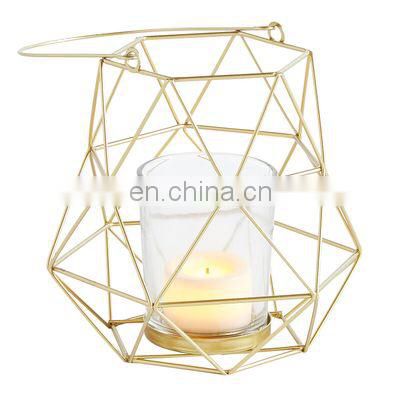 Tall Geometric Metal Wedding Votive Gold Copper-colored Decorating Candle Holder