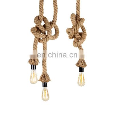 Tonghua Double Heads Vintage Hemp Rope Pendant Light Home Decor Led Edison Bulb Hanging Chandelier