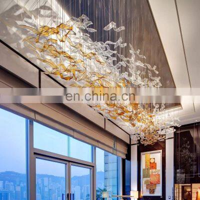 Contemporary large custom chihuly glass chandelier villa hotel lobby art glass leaf chandelier