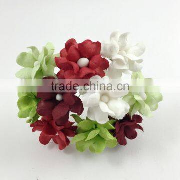 White Red Green,Christmas, Small Handmade Mulberry Paper Flower, Wedding Party, Scrap-booking Crafts Pastel
