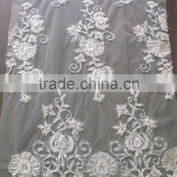 alencon fabric lace with beads and sequins for bridal dress