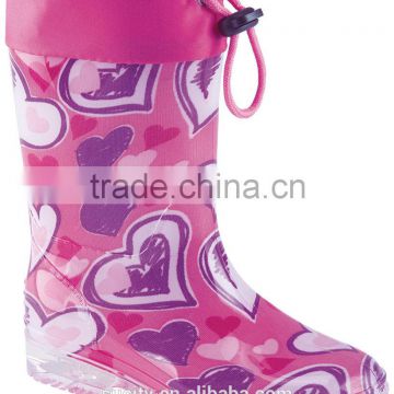 beautiful pink collar girl transpar pvc rain boot with heart printing