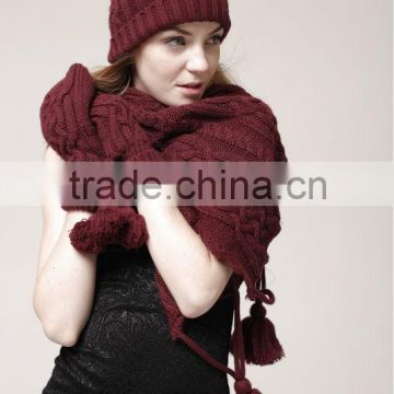 winter fashion knitting wool scarf hat glove set