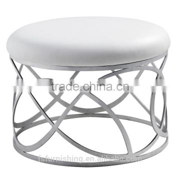 JR-06 Modern contemporary white color genuine leather crystal tufted leisure neoclassic round stools ottoman chair