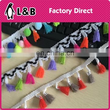 fashion 2017colorful woven tape sewing with fringe/tassel pom pom trim