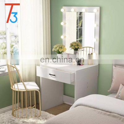 Hot Sale White color Corner hollywood modern makeup table with mirror wholesale