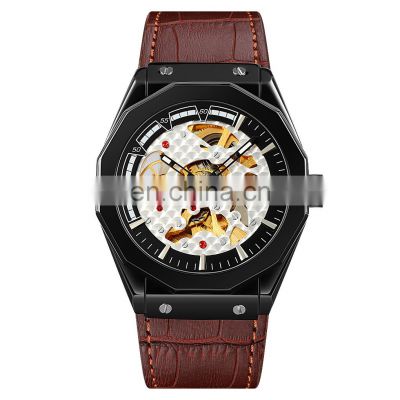 OEM custom logo genuine leather quartz men watch luxury brand Skmei 9248 high quality automatic movement waterproof wristwatch