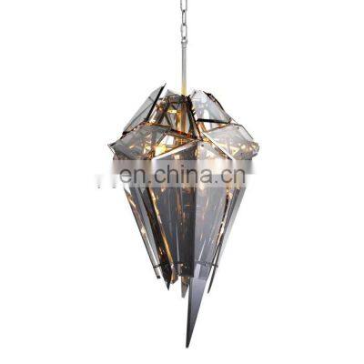 customize quality Modern Square Ceiling Pendant Light Amber Glass Vintage Hanging Lamp