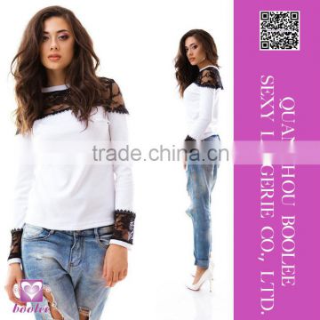 Women's Lace Shirt Fashion O-neck Long-sleeve Hollow Crochet Lace Casual Blouses Tops