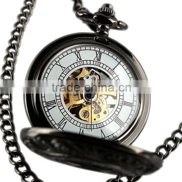 WP117 ESS Black Stainless Steel Skeleton Mechanical Pocket Watch