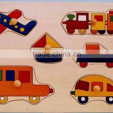 Hot selling educational wooden toys vehicle puzzle