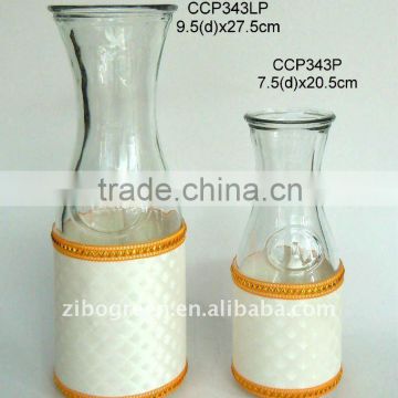 glass milk bottle with leather coating (CCP343LP)
