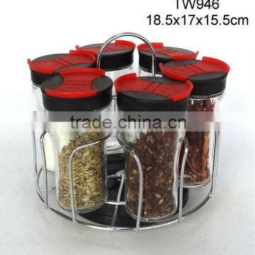 TW946 6pcs glass spice jar set with metal rack