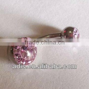 stainless steel belly ring,double jeweled ball with oil