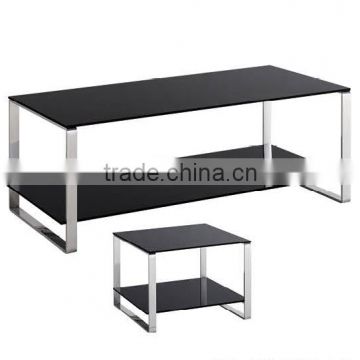 Office furniture glass end table/stainless steel double-deck glass table/black glass end table