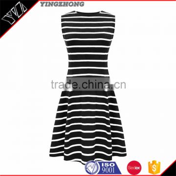 Stripe sleeveless dress female hedge A word skirt round collar of cultivate one's morality show thin vest skirt