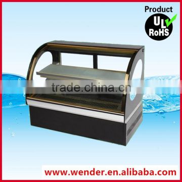 Arc style golden frame counter top commercial cake display chiller