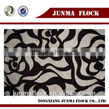Black and Grey Flower pattern China Sofa Upholstery Flocking Linen Flocked Fabric