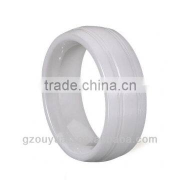 New Grooved White Ceramic Ring, Women's White Ceramic Ring