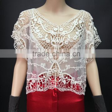 Women summer fashion short sleeve white lace tops 2016 fashion crochet top