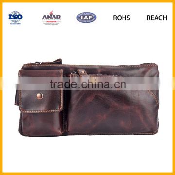 Golden Supplier Promotional elegant PU Brown Multilayer Waist Bag for Men and Women