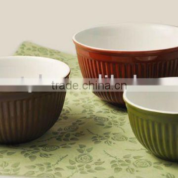 3pcs stoneware mixing bowl set with solid color