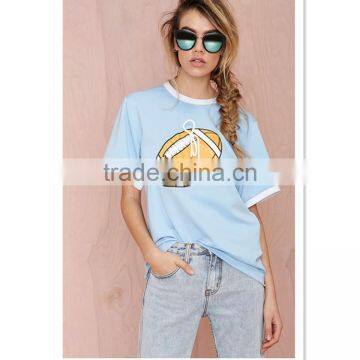 Ladies casual women printed t shirt in wholesale