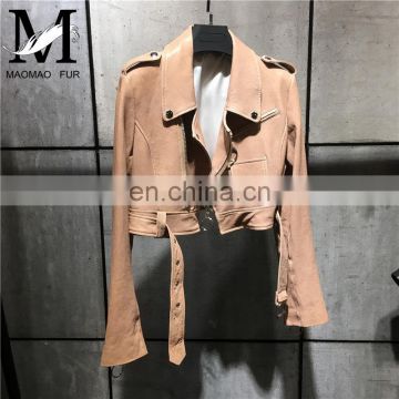 Women Spring Fashion Zipper Motorcycle Jacket Real Jackets Leather