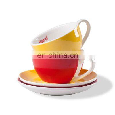 Cappuccino ceramic breakfast coffee cup and saucer set