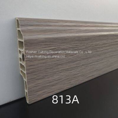 Foshan wholesale 80mm hidden nail baseboard waterproof baseboard manufacturer direct sales PVC coated non-paint wood grain baseboard