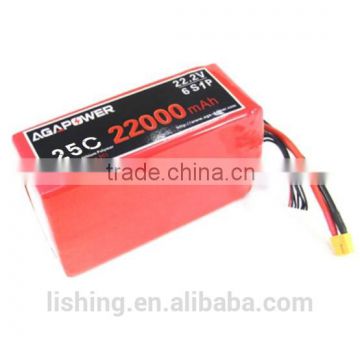 AGA POWER High rate and High power Long Cycle life 25C 22.2V 22,000mah lithium polymer battery for RC helicopter drone