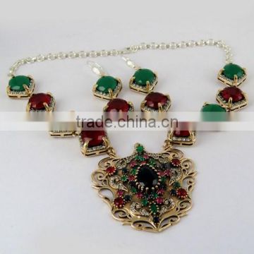Vintage Galaxy Queen !! New Arrival Green Onyx, Red Onyx, Blue Onyx, White CZ 925 Sterling Silver Jewelry, Gemstone Jewelry