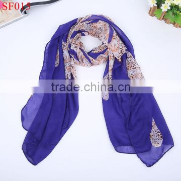 SF015 2015 hot sale autumn silk cachecol chiffon scarf purple scarf leopard print super star
