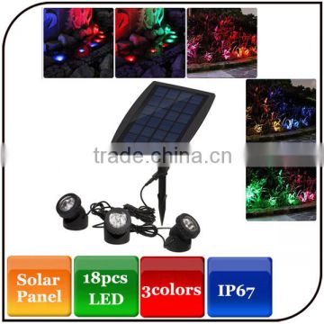 Widely usage waterproof level IP67 18LED 3color light beam ultra-bright solar garden light with light-control system